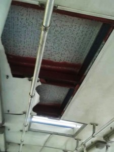 Teto do ônibus visivelmente danificado provocou desconforto pelos ruídos da viagem (Foto: Colaboração)