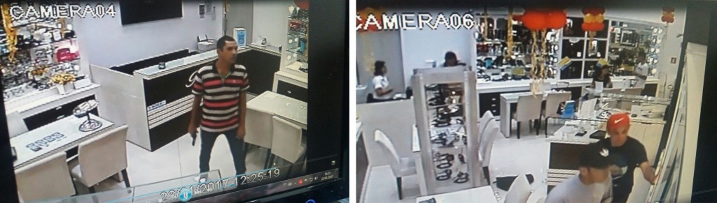 Imagens das câmeras de monitoramento do shopping de Lorena, que mostram o momentos do assalto em joalheria, na manhã desta segunda-feira (Foto: Reprodução)