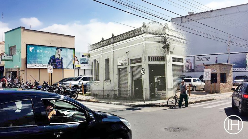 Esquina das ruas São Benedito e Major Oliveira Borges, retratada no projeto que mostra o passado e o presente de Lorena (Foto: Arquivo pessoal)