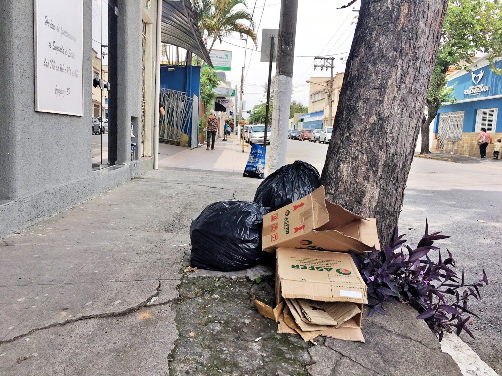 Lixo em calçada de Cruzeiro; população cobra efetividade em serviço (Foto: Jéssica Dias)