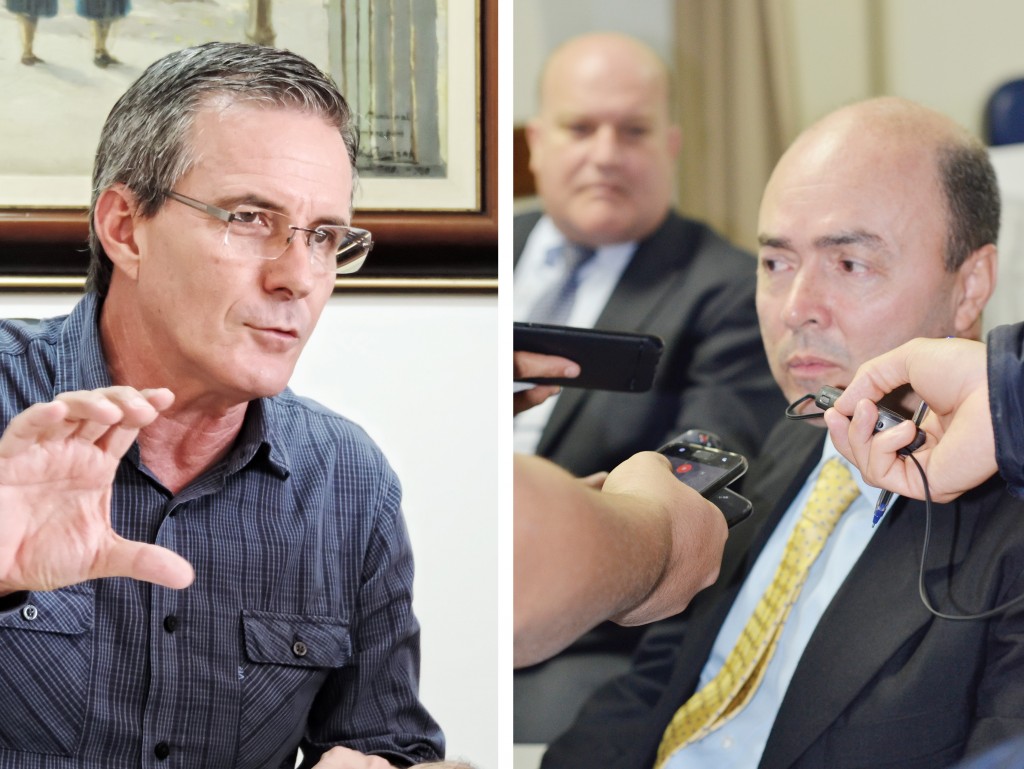 O prefeito de Guaratinguetá, Marcus Soliva, e a nova diretoria do Frei Galvão; acordo mais perto do sim (Foto: Leandro Oliveira)